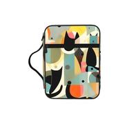 Mid-Century Modern Art Cat Bible Study Tote Bag with Handles-Water-Resistant Organizer for Church Travel, Pen Holder Tablet Pocket Journal Cover Case