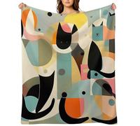 Mid-Century Modern Art Cat Blanket Lightweight Throw Blanket Soft Cozy Flannel Blankets Travel Bed Blanket for Couch,Sofa,Bed,Chair,Camping, Picnic Warm and Cozy for All Seasons 50"x60"