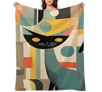 Mid-Century Modern Art Cat Blanket Lightweight Throw Blanket Soft Cozy Flannel Blankets Travel Bed Blanket for Couch,Sofa,Bed,Chair,Camping, Picnic Warm and Cozy for All Seasons 30"x40"