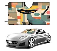 Mid-Century Modern Art Cat Car Windshield Sun Shade - Reflector Sunshade Offers Ultimate Protection for Car Interior, Cool Reflective Sun Blocker Fits Small Sedans, Mini SUVs 55"x30"