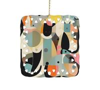 Mid-Century Modern Art Cat Ceramic Christmas Ornament Xmas Tree Hanging Pendant Double Sided Pattern Festive Square Ornament Holiday Home Party Decoration Gifts