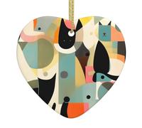 Mid-Century Modern Art Cat Ceramic Heart Shaped Ornaments Fashionable and Novel Christmas Tree Decorations