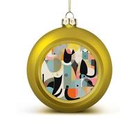 Mid-Century Modern Art Cat Christmas Ball Ornament - 2.4 Inch Shatterproof Plastic Xmas Tree Decorations, Golden Christmas Tree Decor Hanging Ball for Holiday Wedding Party Decor
