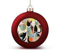 Mid-Century Modern Art Cat Christmas Ball Ornament - 2.4 Inch Shatterproof Plastic Xmas Tree Decorations, Red Christmas Tree Decor Hanging Ball for Holiday Wedding Party Decor