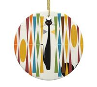 Mid-Century Modern Art Cat Christmas Ceramic Ornaments For Women, Xmas Trees Decorations - Hanging Ornaments