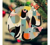 Mid-Century Modern Art Cat Christmas Ceramic Ornaments with Gold String - 2.8 Inch Round Double-Sided Porcelain Xmas Tree Decor for Fireplace Mantel, Farmhouse Winter Holiday Hanging Ornaments