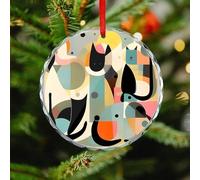 Mid-Century Modern Art Cat Christmas Ornaments - Round Hanging Ornaments for Christmas Tree Decorations, Farmhouse Rustic Holiday Home Decor and Gift Party Tags (3.1 Inch)