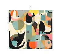 Mid-Century Modern Art Cat Dish Drying Mat, Coffee Machine Dish Rack Absorbent Microfiber Dishes Drainer Mats For Kitchen Counter 16"X18"