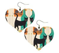 Mid-Century Modern Art Cat Elegant Leather Heart-Shaped Earrings-Fashionable And Unique Accessories For Everyday Wear