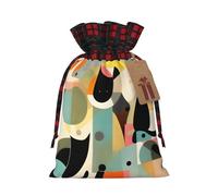 Mid-Century Modern Art Cat Fashionable Print Small Drawstring Storage Bag Lightweight and Beautiful for Various Festivals