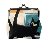 Mid-Century Modern Art Cat Full Double-Sided Printed Pattern Women's and Girls' Fashionable Leather Kiss Lock Coin Purse Card Bag