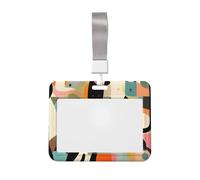 Mid-Century Modern Art Cat Id Badge Holder with Lanyard-Horizontal Card Protector, Clear Abs Hard Shell for Work Office Events