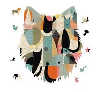 Mid-Century Modern Art Cat Jigsaw Puzzle 175PCS Wolf Head Design Puzzle Wooden Jigsaw Puzzles for Adults Families