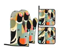 Mid-Century Modern Art Cat Kitchen baking four-piece set anti-scalding and heat insulation for kitchen baking and grilling