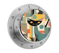 Mid-Century Modern Art Cat Kitchen Timer 60 Minute Visual Wind Up Timers Indoor Mechanical Timers with Magnetic Base Stainless Steel Timer for Home Cooking Time Management Tool