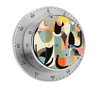 Mid-Century Modern Art Cat Kitchen Timer 60 Minute Visual Wind Up Timers Indoor Mechanical Timers with Magnetic Base Stainless Steel Timer for Home Cooking Time Management Tool
