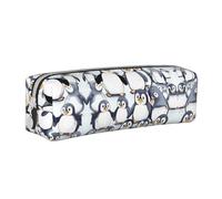 Mid-Century Modern Art Cat Leather Zippered Pencil Case,Three-Dimensional Pen Bag With Large Capacity,Durable Convenient Portable, Many Cute Baby Penguins Sketch, One Size