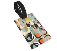 Mid-Century Modern Art Cat Luggage Tags for Suitcases, PVC Suitcase Tag with Secure Strap Suitcase Identifier with Privacy Name Card for Travel Bag Tags Personalized Baggage Tag for Women Men