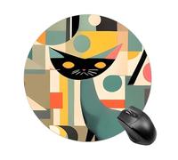 Mid-Century Modern Art Cat Mouse Pad Round Laptop Mouse Mat Cute Computer Mousepad Keyboard Pad Non-Slip Desk Pads for Gaming Office Work Home