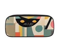 Mid-Century Modern Art Cat Pencil Case Waterproof Leather Pencil Pouch Multi-purpose Aesthetic Makeup Bag Cute Pen Bag Large Cosmetic Bag for Office Stationery, Travel