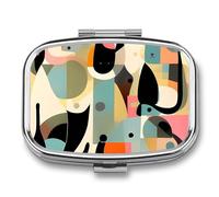 Mid-Century Modern Art Cat Pill Box 2 Compartment - Small Metal Medicine Organizer Portable Pill Case for Purse Pocket Travel Vitamin Organizer for Men Women, BPA-Free