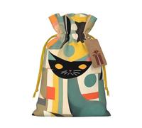 Mid-Century Modern Art Cat Print Drawstring Pouches For Gifts,Reusable Fabric Gift Bags,For Holiday And Party Presents