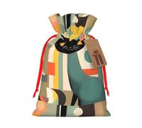 Mid-Century Modern Art Cat Print Drawstring Present Bag,Reusable Present Sack With For Christmas, Birthday