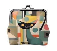 Mid-Century Modern Art Cat Print Women'S Kiss Lock Coin Pouch, Mini Wallet For Cards And Lipstick, Soft Compact Purse
