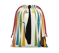 Mid-Century Modern Art Cat Printing 11.8x15.8in Drawstring Gift Bag With Red Ribbon Closure For Halloween Xmas,For Adults Gifting