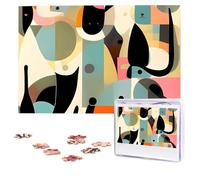 Mid-Century Modern Art Cat Puzzles 1000 Pieces Personalized Jigsaw Puzzles Photos Puzzle for Adults Challenging Picture Puzzle with storage bag Puzzles for Men Women Home Decor (10.2" x 15")