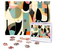 Mid-Century Modern Art Cat Puzzles 500 Pieces Personalized Jigsaw Puzzles with storage bag Photos Puzzle for Adults Challenging Picture Puzzle for Men Women Home Decor (52x38 CM)