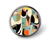 Mid-Century Modern Art Cat Round Badge Cute Enamel Lapel Pin Brooches Button Pin Personalized Clothing Decoration Unisex Badge Holder Hats Bags Shirts Decor