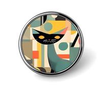Mid-Century Modern Art Cat Round Badge Cute Enamel Lapel Pin Brooches Button Pin Personalized Clothing Decoration Unisex Badge Holder Hats Bags Shirts Decor