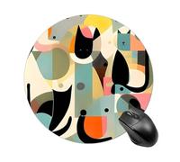 Mid-Century Modern Art Cat Round Mouse Pad Smooth Glide Gaming Mousepad Extra Density Portable Comfortable Mouse Mat for Desk, Home, Office 7.8x7.8 Inches