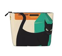 Mid-Century Modern Art Cat Single Layer Linen Like Makeup Bag, Lightweight and Cute, Easy to Use