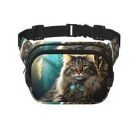 Mid-Century Modern Art Cat Square Double-Layer Waist Bag Mini Adjustable Waist Belt Bag Exercise Running Travel Hiking, Black, One Size