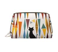Mid-Century Modern Art Cat Stylish Portable Cosmetic Bag with Full-Print Design â€“ Durable PVC Leather Makeup & Toiletry Organizer for Home & Travel Use