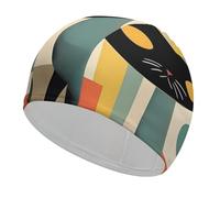 Mid-Century Modern Art Cat Swim Cap High Elasticity Anti Slip Waterproof Comfortable Swim Hat Bathing Cap for Men Women