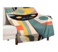 Mid-Century Modern Art Cat Throw Blanket 40"x60" - Super Soft Flannel Fleece, Lightweight Blankets for All Seasons, Reversible Blanket for Couch Bed Travel & Gifts