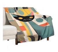 Mid-Century Modern Art Cat Throw Blanket 50"x60" - Super Soft Flannel Fleece, Lightweight Blankets for All Seasons, Reversible Blanket for Couch Bed Travel & Gifts