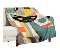 Mid-Century Modern Art Cat Throw Blanket Super Lightweight Breathable Blanket Soft Cozy Flannel Throw Blankets for Couch, Sofa, Chair, Bed, Camping, Picnic, Travel Bed Blankets All Season Use 40"x50"