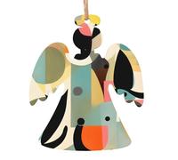 Mid-Century Modern Art Cat Wooden Angel Shape Christmas Decoration Set - Can be hung on Christmas trees and windows - 6-Piece Set