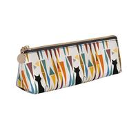 Mid-Century Modern Art Catadvanced Leather Triangular Pencil Case-Full Printed Design, Cross-Textured Pvc Leather Shell, 100% Polyester Fiber Lining, Compact And Stylish, Can Store Pen Art Supplies.