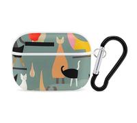 Mid-Century Modern Art Cats AirPods Pro Case Cover with Keychain Ring PC Hard Shell Protective Case for AirPods Pro 2nd for Women Men Generation Easy Open Full Drop Protection Cover White-Style