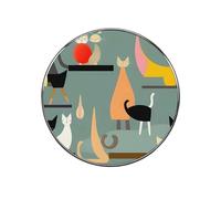Mid-Century Modern Art Cats Fridge Sticker Funny Fridge Magnets Novelty Round Fridge Magnets Reusable for Whiteboard, Locker, Kitchen, Office- Strong Decor Magnetic Stickers