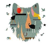 Mid-Century Modern Art Cats Jigsaw Puzzle 175PCS Wolf Head Design Puzzle Wooden Jigsaw Puzzles for Adults Families