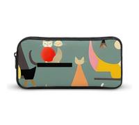 Mid-Century Modern Art Cats Pencil Case - Large Aesthetic Makeup Bag Multi-Purpose Pencil Pouch Cute Cosmetic Bag with Zipper Closure for Office, Home, Study & Travel