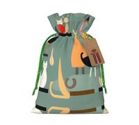 Mid-Century Modern Art Cats Print Drawstring Pouches For Gifts,Reusable Fabric Gift Bags,For Holiday And Party Presents