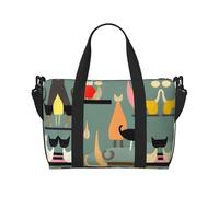 Mid-Century Modern Art Cats Print Tote Crossbody Travel Bag with Zip Casual Handbag for Weekend Trips and Gym Shopping