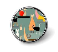 Mid-Century Modern Art Cats Round Lapel Pins Backpack Pin Cute Brooch Decoration Brooches for Women Men Fashion Button Badges for Hat Backpacks Purses Jackets Shirt Suit